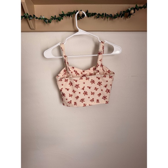 Unbranded Tops - Floral Crop Top Cream Red Button Front Adjustable Straps Smocked Back Small